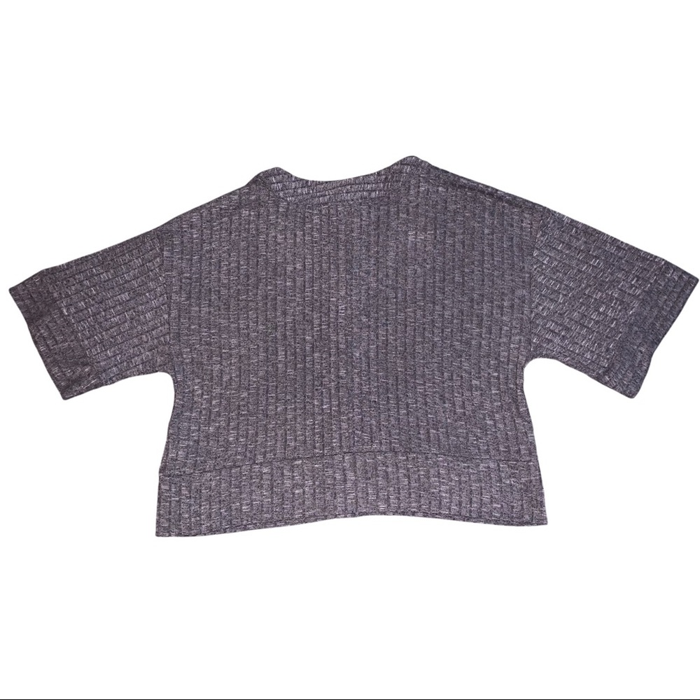 Basic Grey Ribbed Short Sleeve Button Up Cardigan - Picture 2 of 5